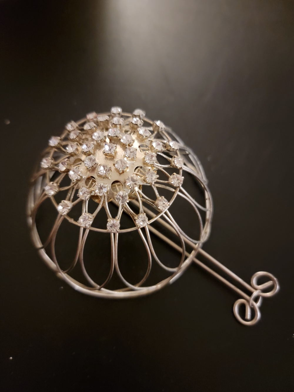 Silver Crystal Domed Hair Pin For Bun  Hairpin Accent Ballet & Ballroom Dancer